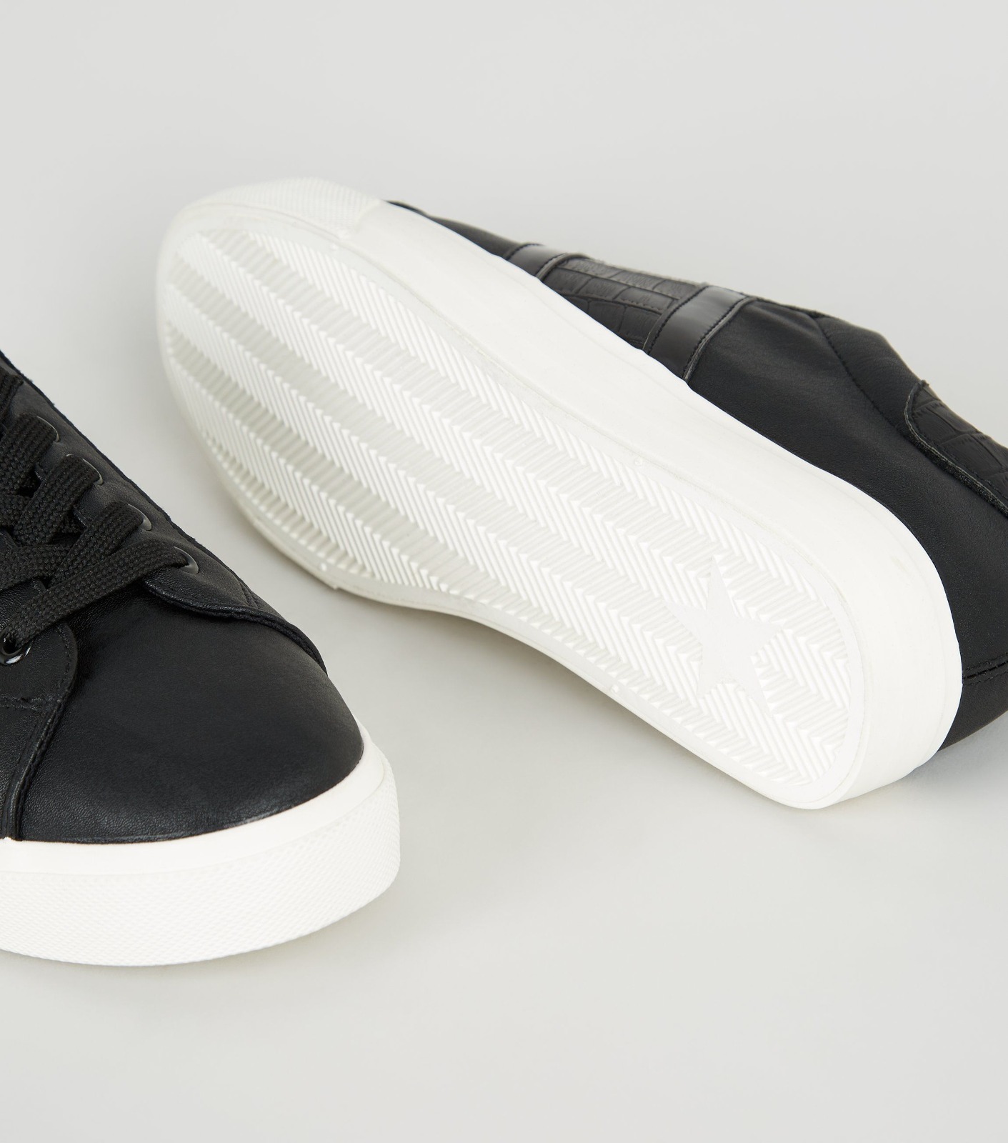 black leather look trainers