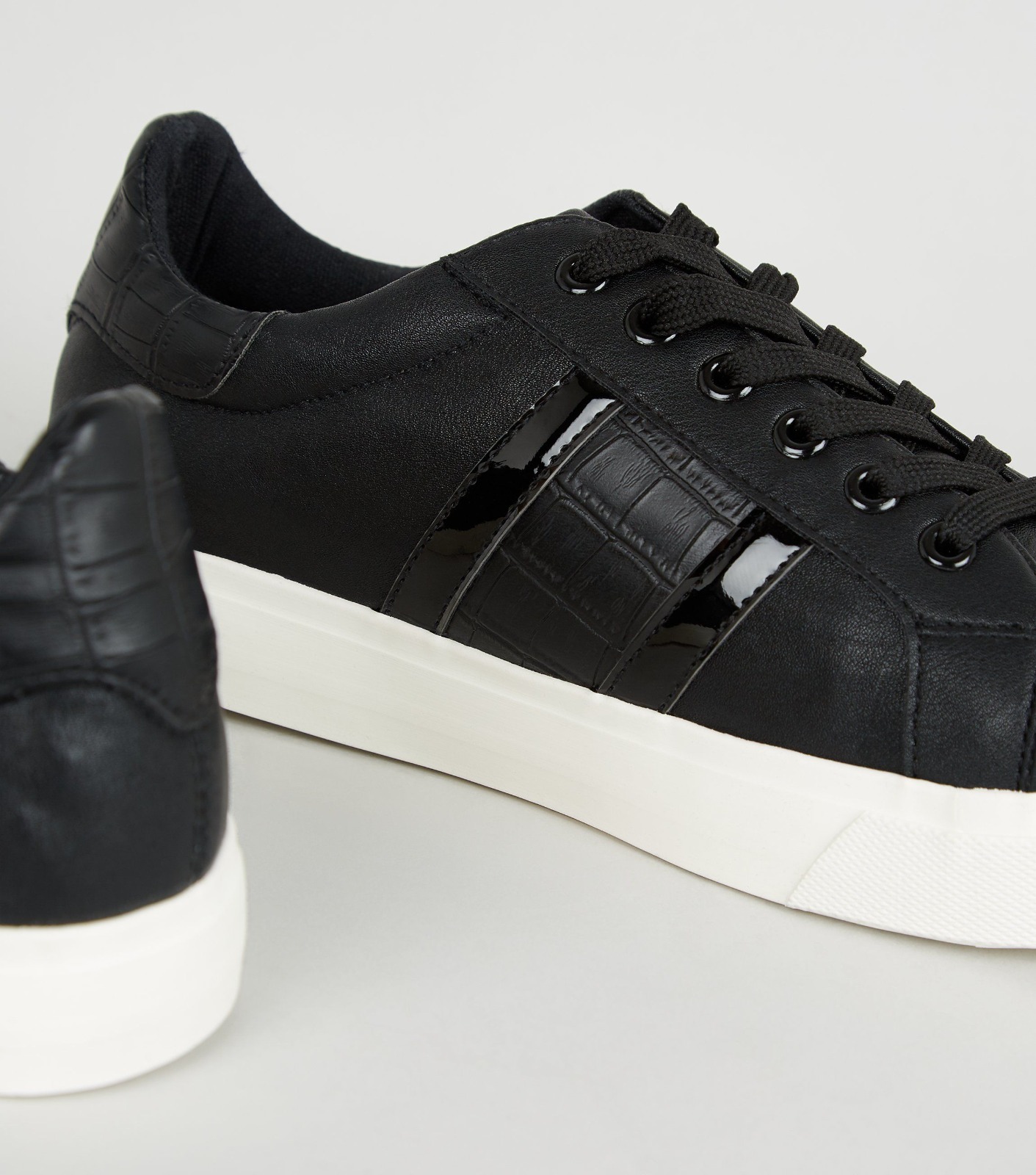 black leather look trainers