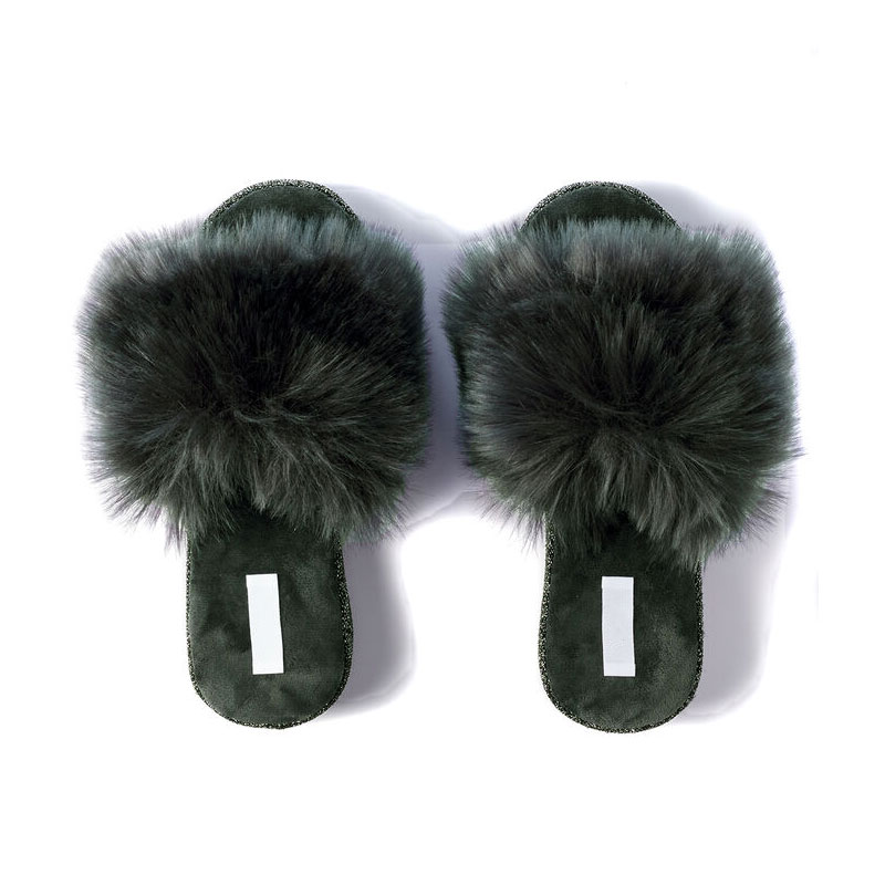 ladies fluffy slider slippers