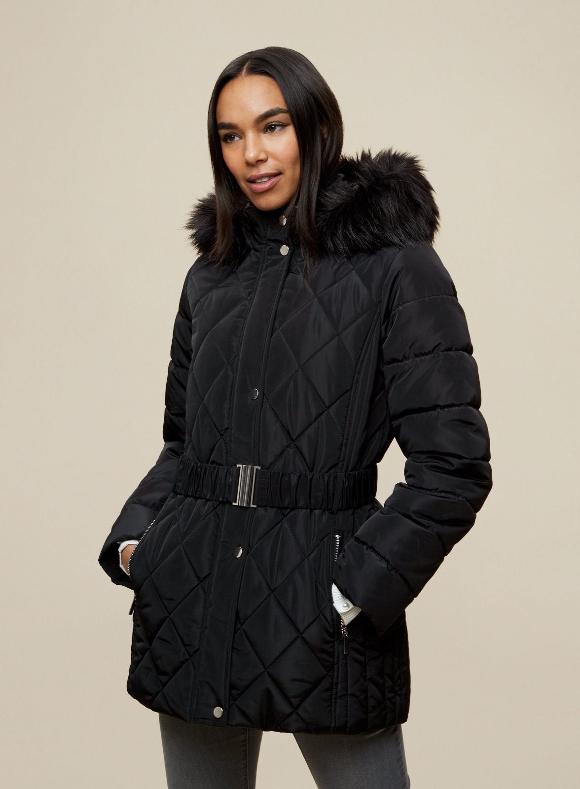 DP Ladies Womens Black Winter Short Fur Padded Jacket Coat Size 8 10 12 ...