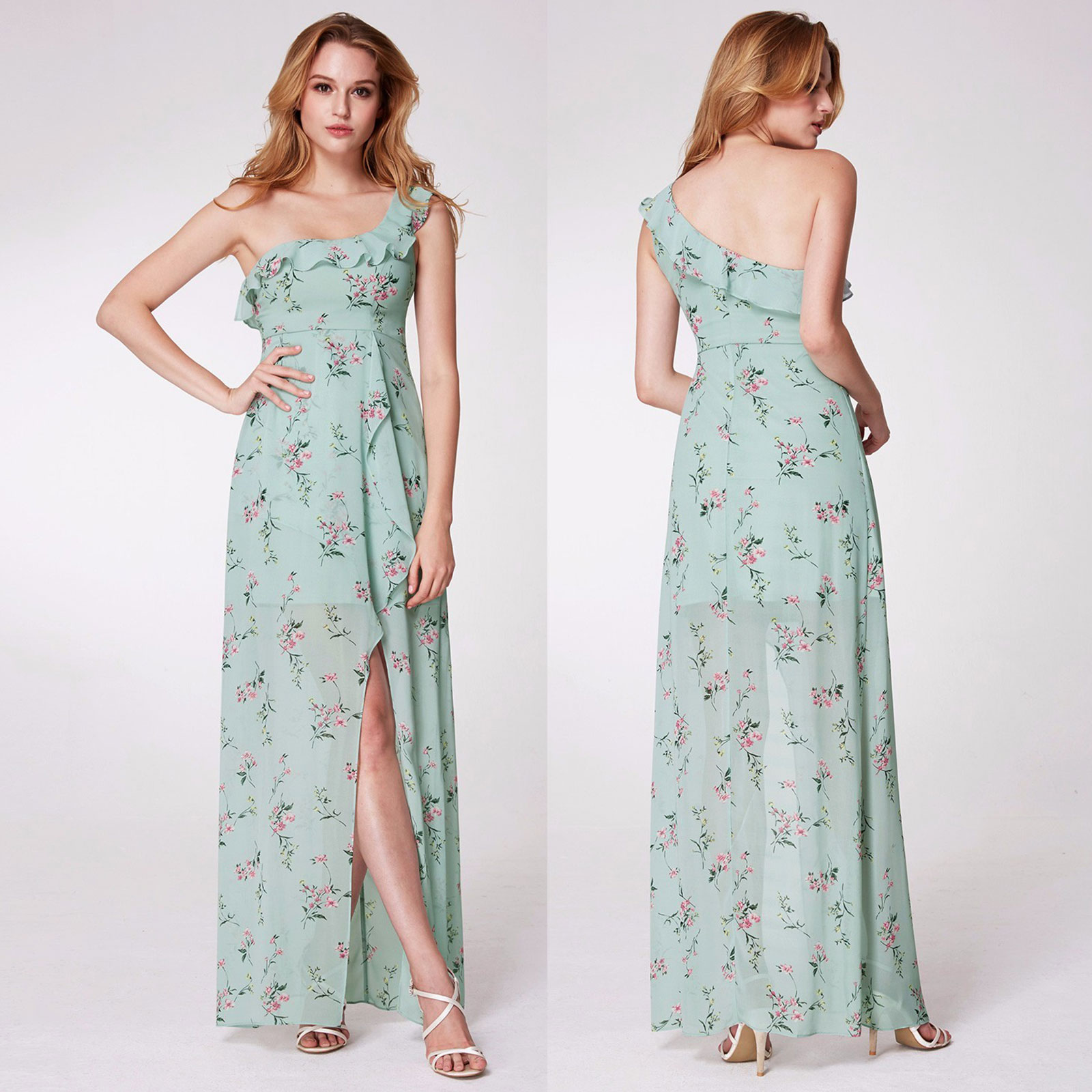 one shoulder floral dress