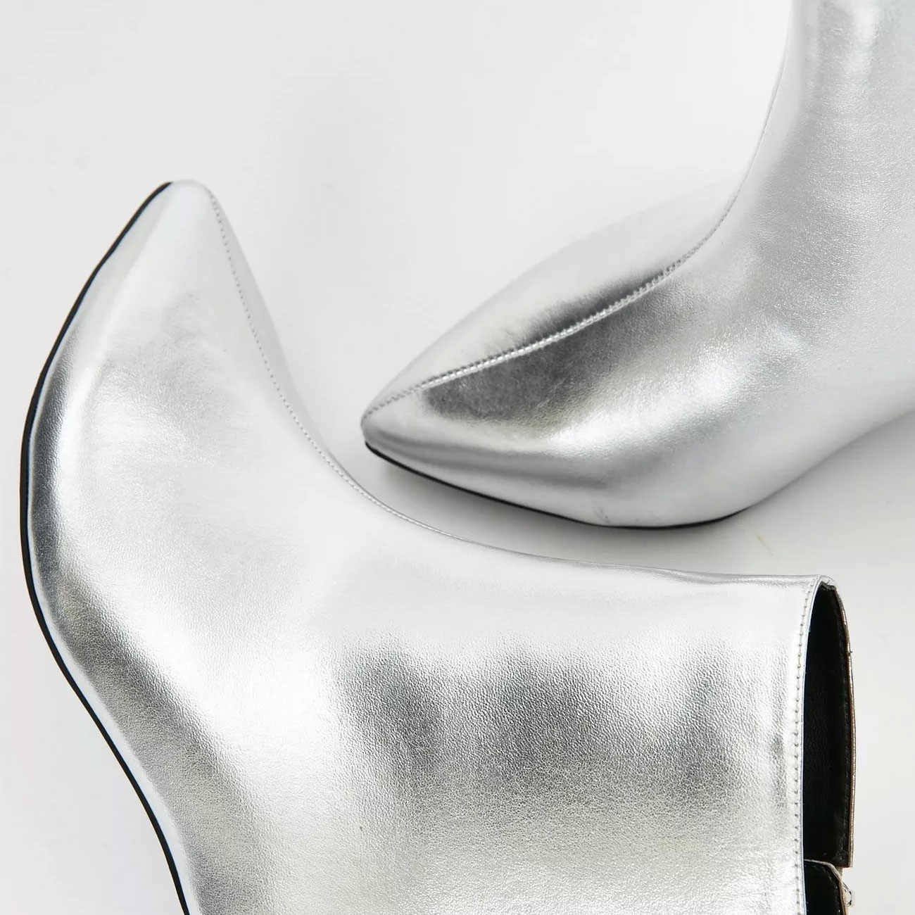 silver low heel ankle boots