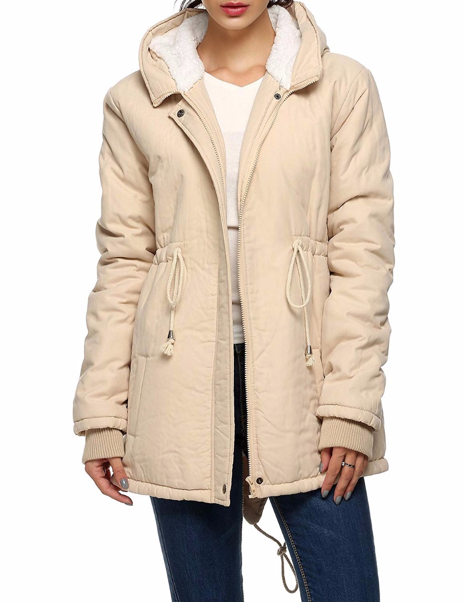 MEANEOR Womens Ladies Beige Winter Warm Thick Jacket Hooded Lined Parka