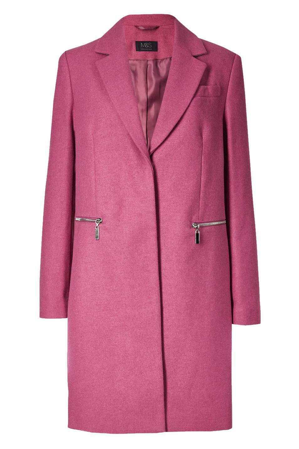 M&S Wool Blend Single Breasted Pink Brown Winter Coat Holly Willoughby ...