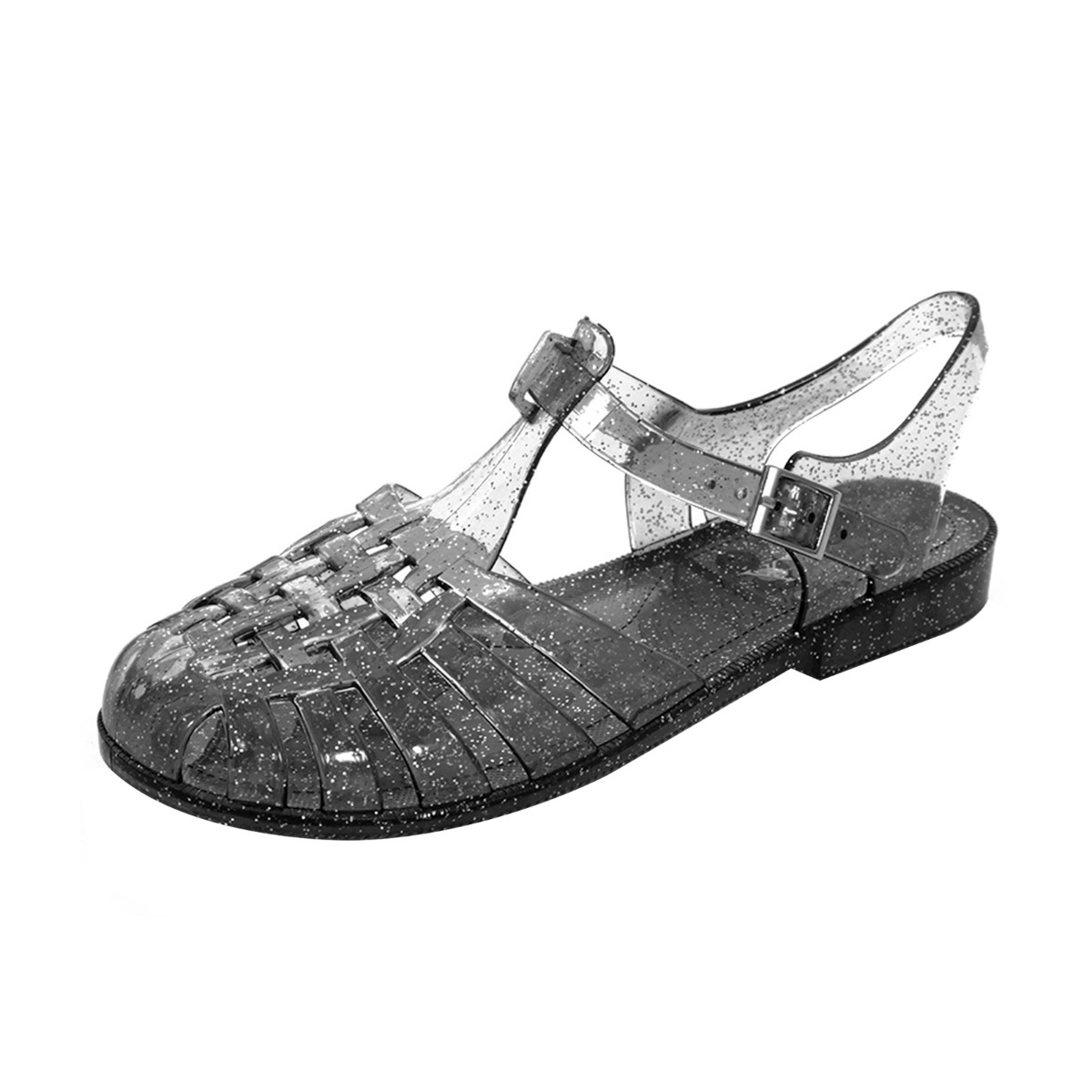 black glitter jelly sandals