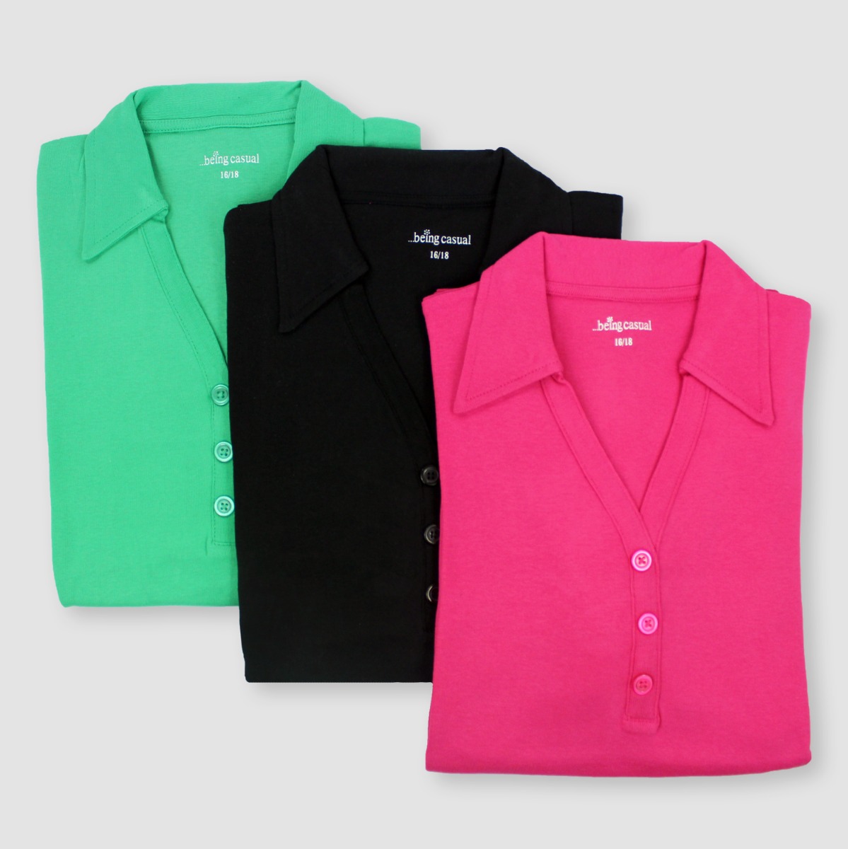 3 PACK Womens Polo Jersey Tops T Shirts V Neck Short